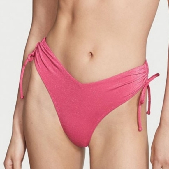 Victoria's Secret Glittery Metallic Pink High-Cut Bikini - Picture 1 of 8